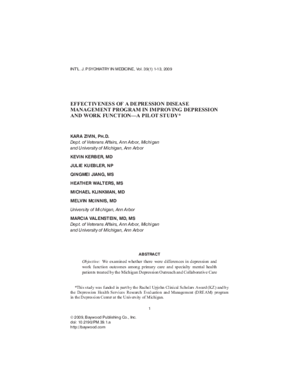 (PDF) Effectiveness of a Depression Disease Management Program in ...