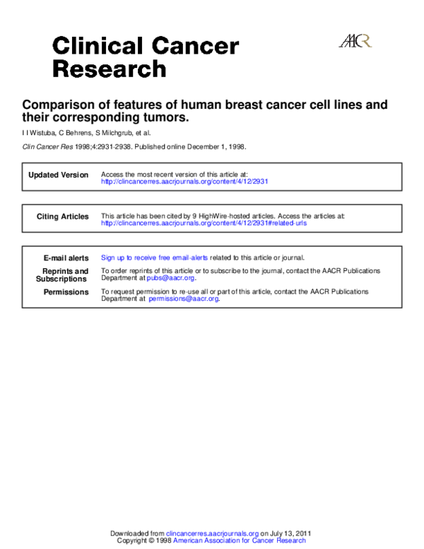 (PDF) Comparison of features of human breast cancer cell lines and ...