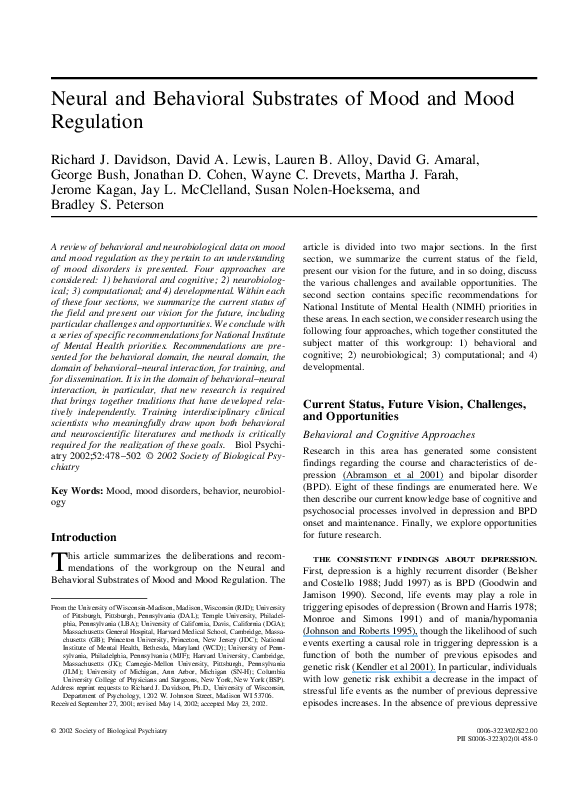 (PDF) Neural and behavioral substrates of mood and mood regulation