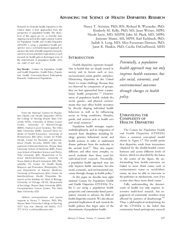 (PDF) Advancing the science of health disparities research