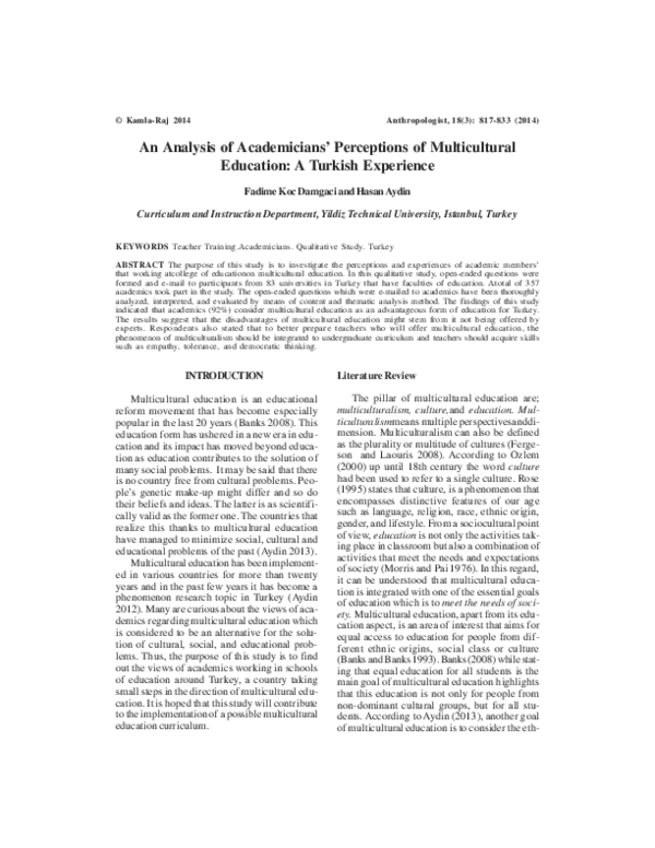 (PDF) An Analysis of Academicians’ Perceptions of Multicultural ...