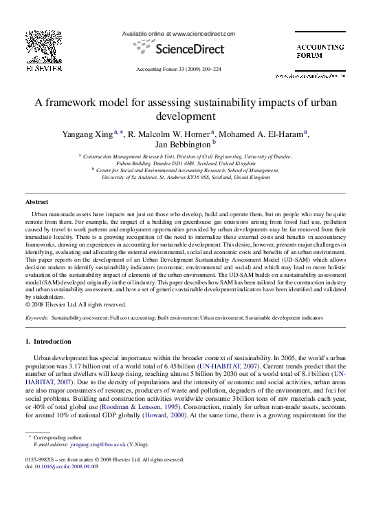 (PDF) A framework model for assessing sustainability impacts of urban ...