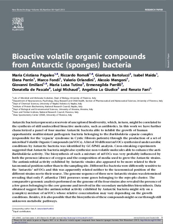 (PDF) Bioactive volatile organic compounds from Antarctic (sponges