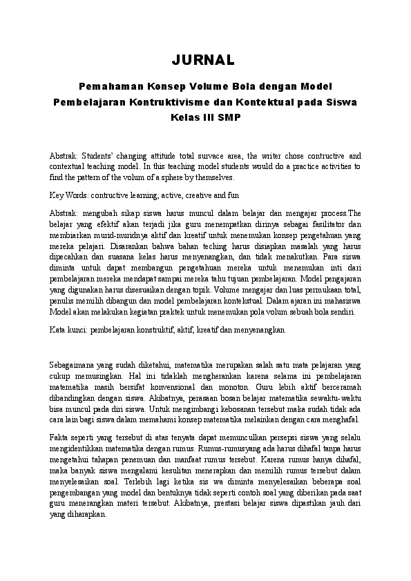 (DOC) JURNAL Pemahaman Konsep Volume Bola dengan Model  