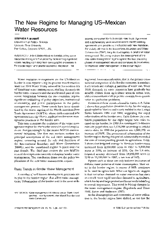 (PDF) The new regime for managing US—Mexican water resources Stephen