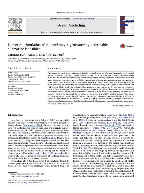(PDF) Numerical simulation of tsunami waves generated by deformable ...