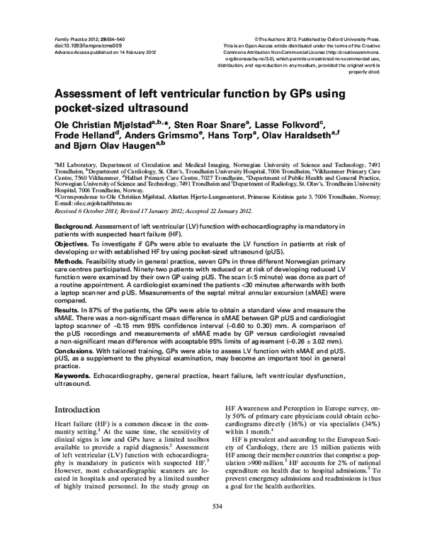 (PDF) Assessment of left ventricular function by GPs using pocket-sized ...