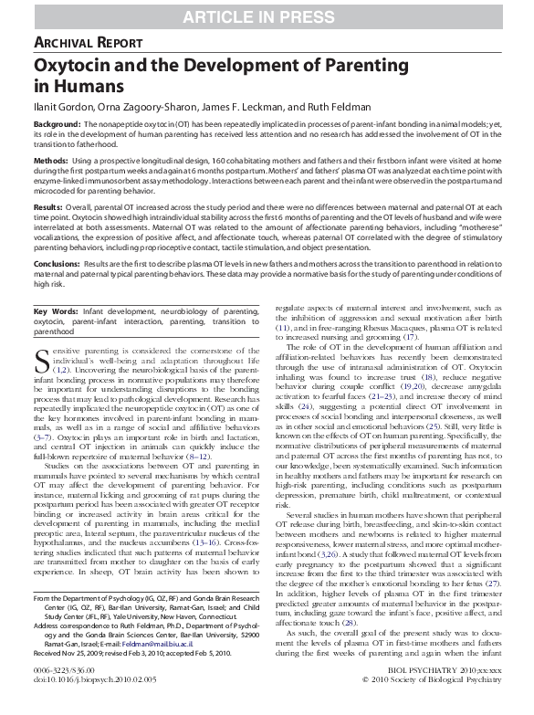 (PDF) Oxytocin and the Development of Parenting in Humans | James ...