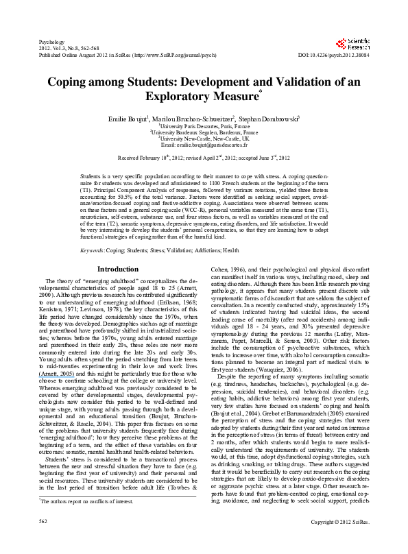(PDF) Coping among Students: Development and Validation of an ...