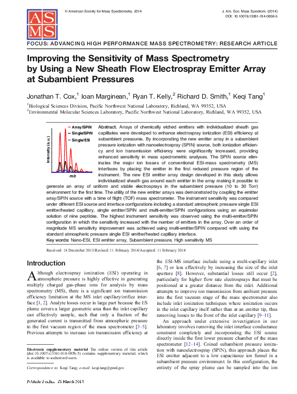 (PDF) Improving the Sensitivity of Mass Spectrometry by Using a New