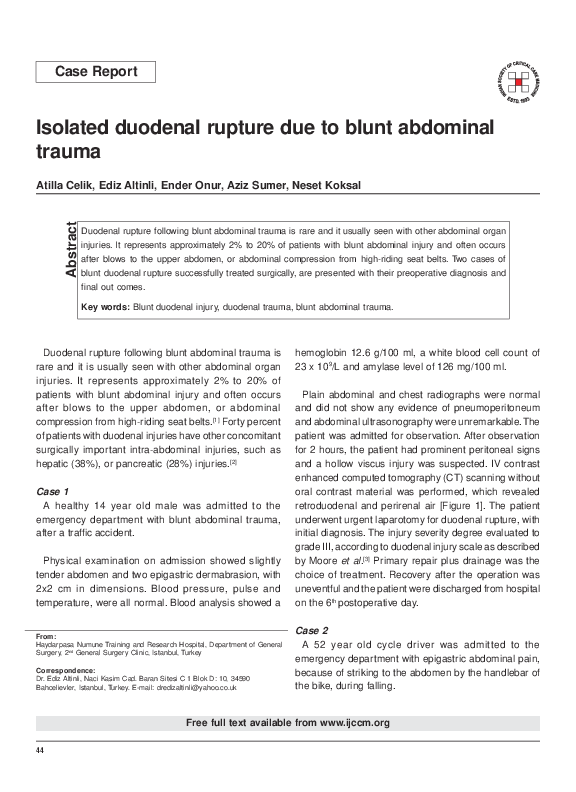 (PDF) Case Report - Isolated duodenal rupture due to blunt abdominal trauma