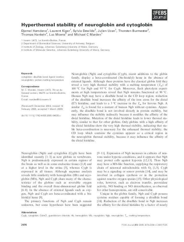 (PDF) Hyperthermal stability of neuroglobin and cytoglobin