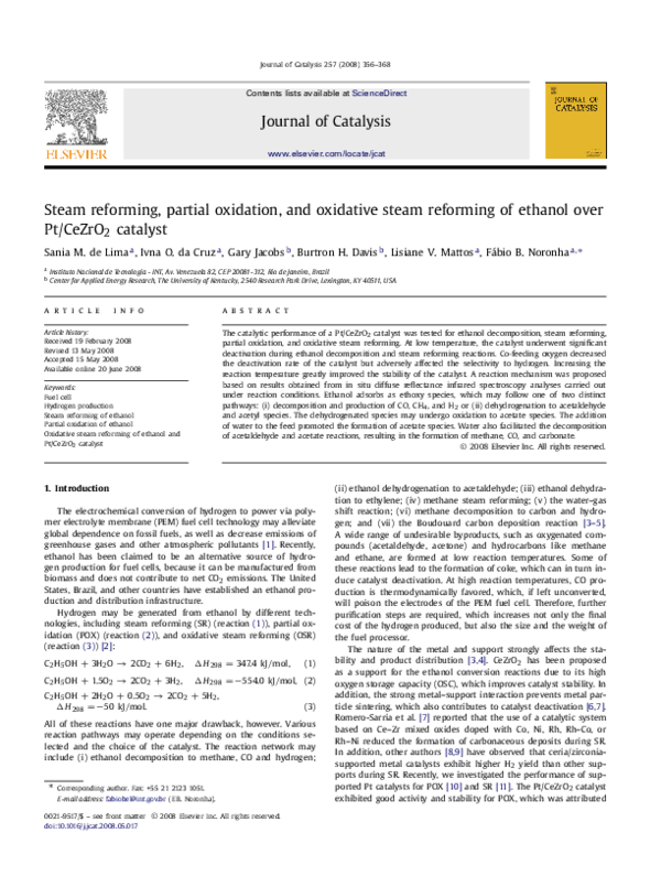 (PDF) Steam reforming, partial oxidation, and oxidative steam reforming ...