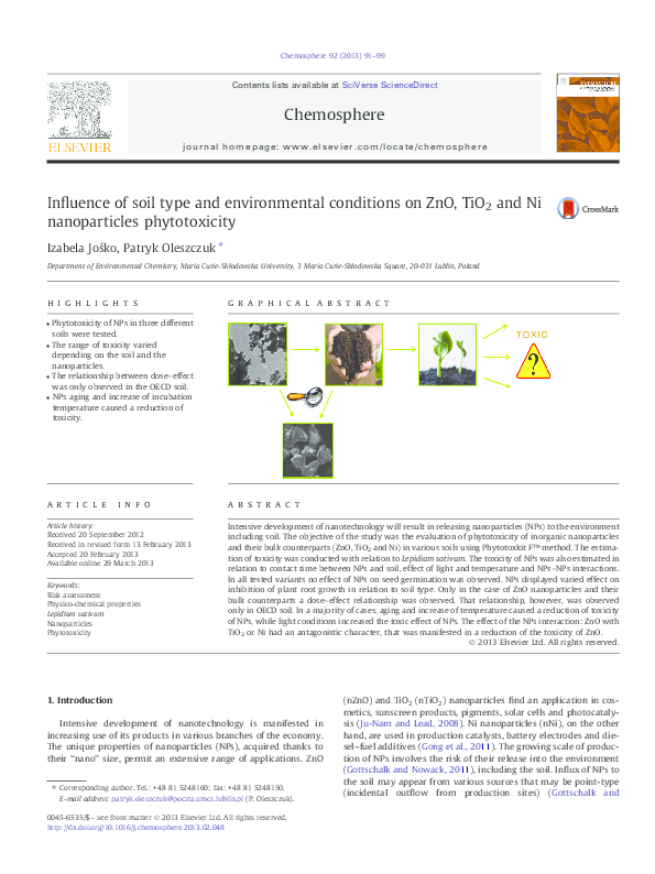(PDF) Influence of soil type and environmental conditions on ZnO, TiO2 ...