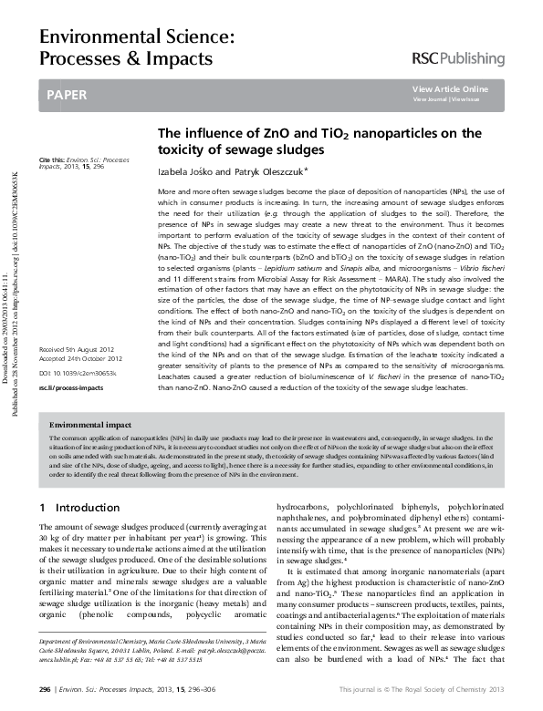 (PDF) The influence of ZnO and TiO2 nanoparticles on the toxicity of ...