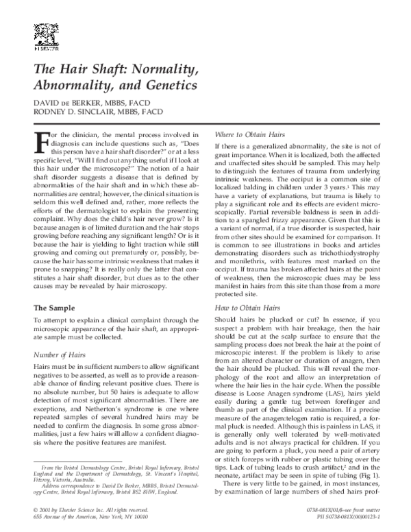 (PDF) The hair shaft normality, abnormality, and Rodney