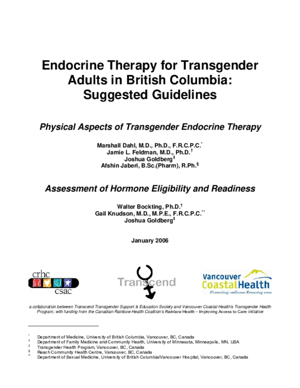 (PDF) Endocrine therapy for transgender adults in British Columbia ...
