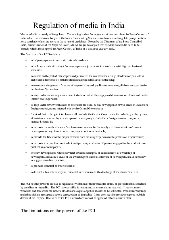 (DOC) Regulation of media in India Ravina Daniel Academia.edu