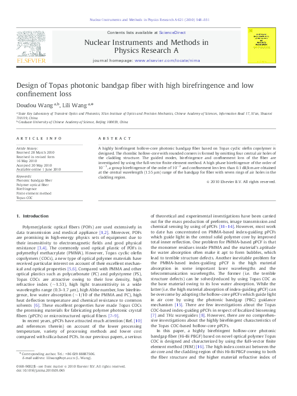 (PDF) Design of Topas photonic bandgap fiber with high birefringence ...