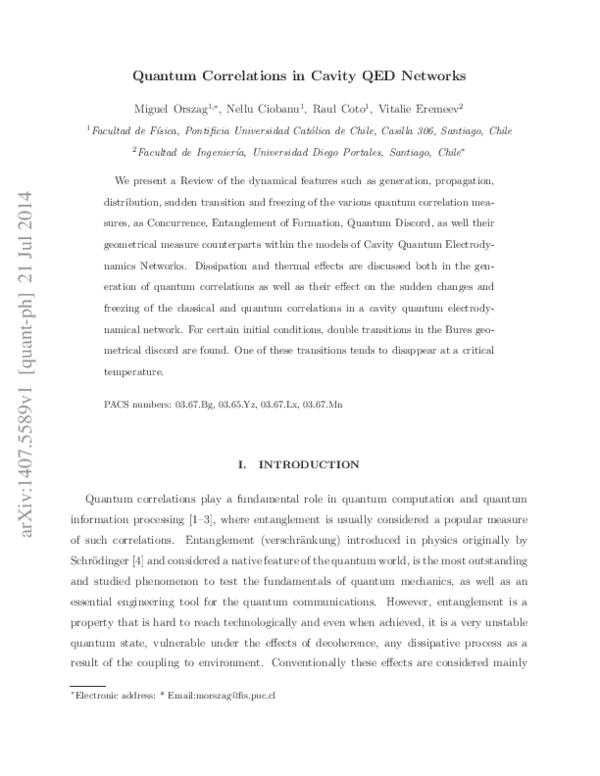 (PDF) Quantum correlations in cavity QED networks