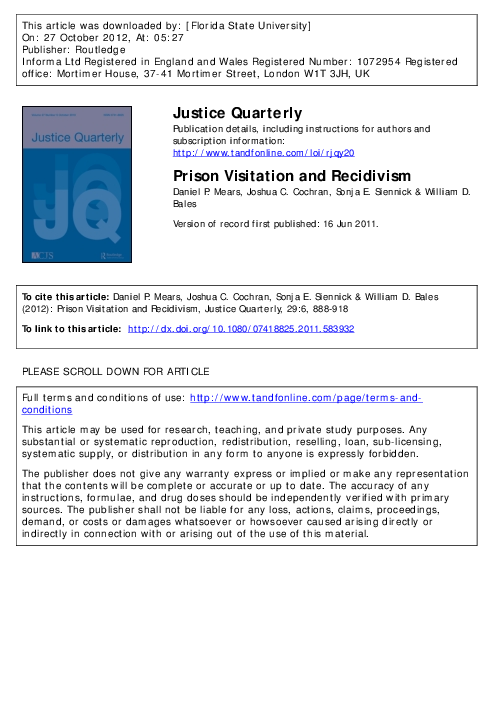 (PDF) Prison Visitation and Recidivism
