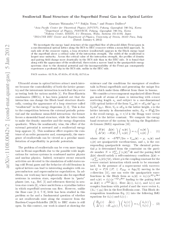(PDF) Swallowtails of the Superfluid Fermi Gas in an Optical Lattice