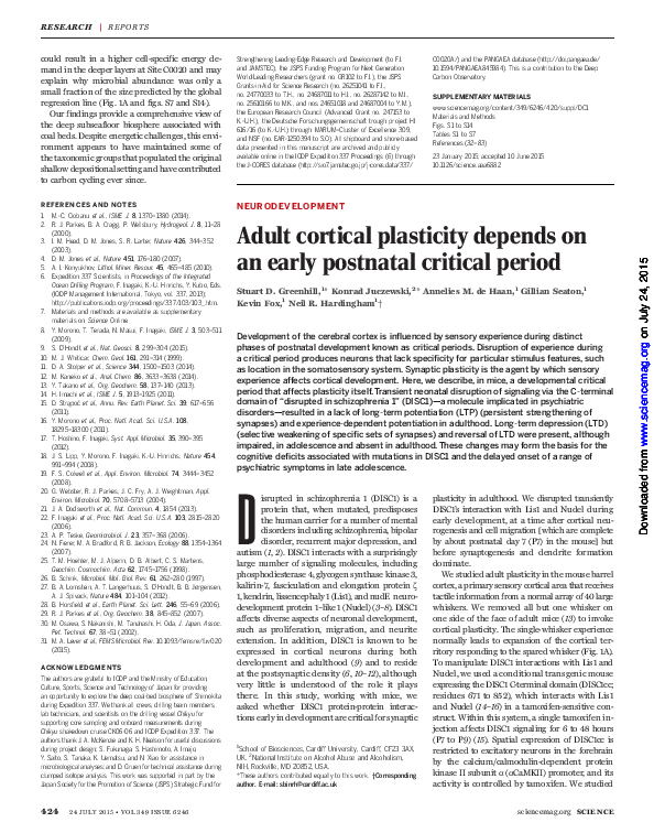 (PDF) NEURODEVELOPMENT. Adult cortical plasticity depends on an early ...