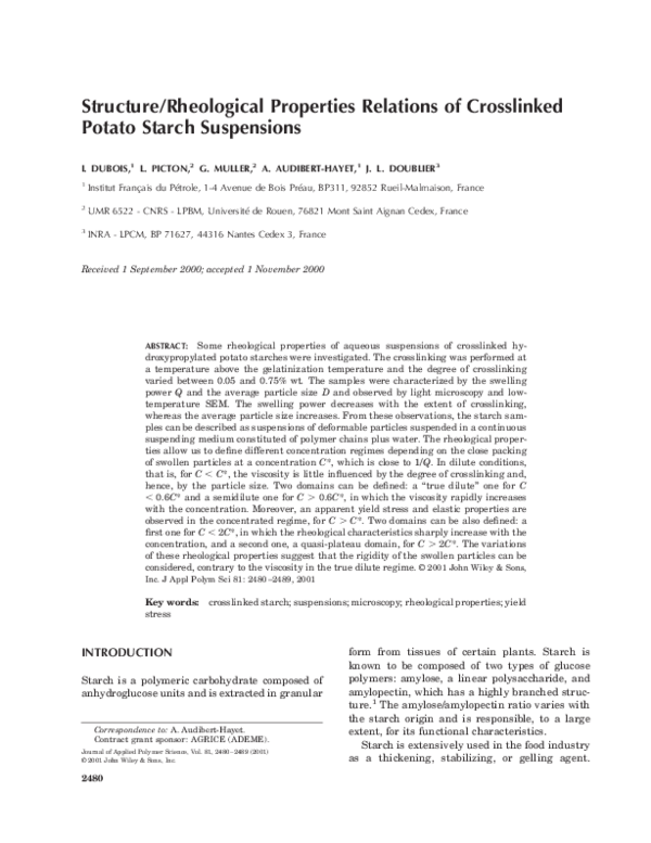 (PDF) Structure/rheological properties relations of crosslinked potato ...