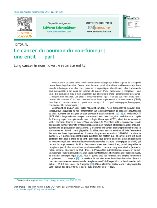 (PDF) Le cancer du poumon du nonfumeur une entité à part — free download