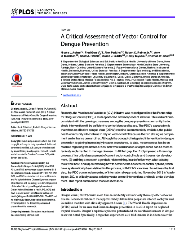 (PDF) A Critical Assessment of Vector Control for Dengue Prevention