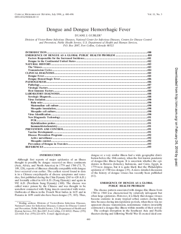 (PDF) Dengue and dengue hemorrhagic fever Duane Gubler and Timothy
