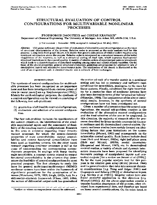 (PDF) Structural evaluation of control configurations for multivariable ...