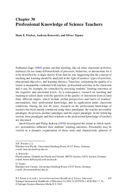 (PDF) Professional knowledge of science teachers