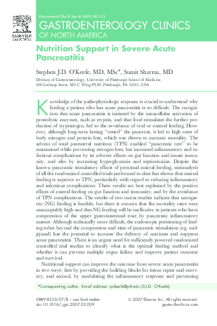 (PDF) Nutrition Support in Severe Acute Pancreatitis