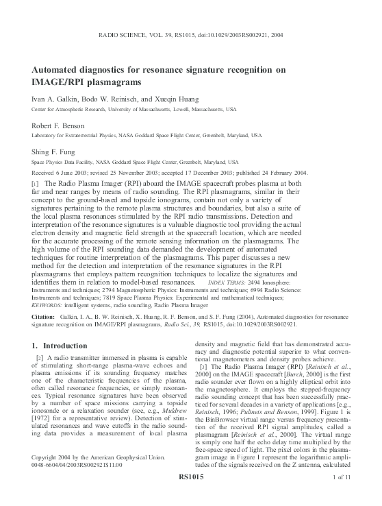 (PDF) Automated diagnostics for resonance signature recognition on ...