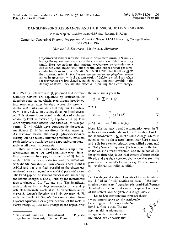 (PDF) Dangling-bond resonances and intrinsic Schottky barriers