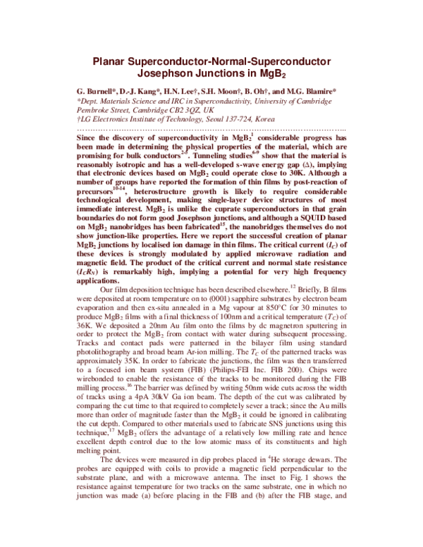 (PDF) Planar superconductor-normal-superconductor Josephson junctions ...