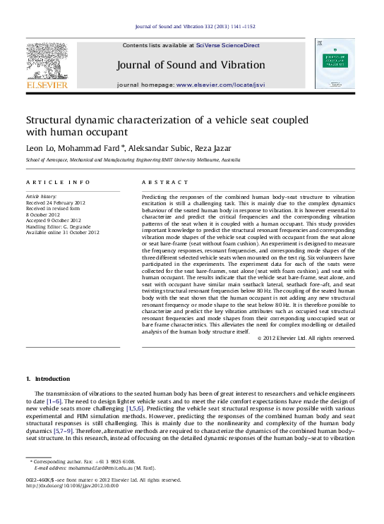 (PDF) Structural dynamic characterization of a vehicle seat coupled ...