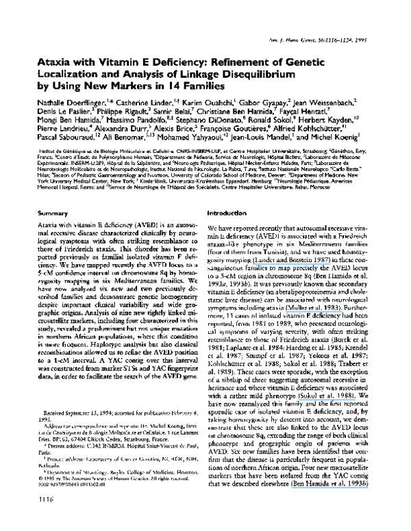 (PDF) Ataxia with vitamin E deficiency: refinement of genetic ...