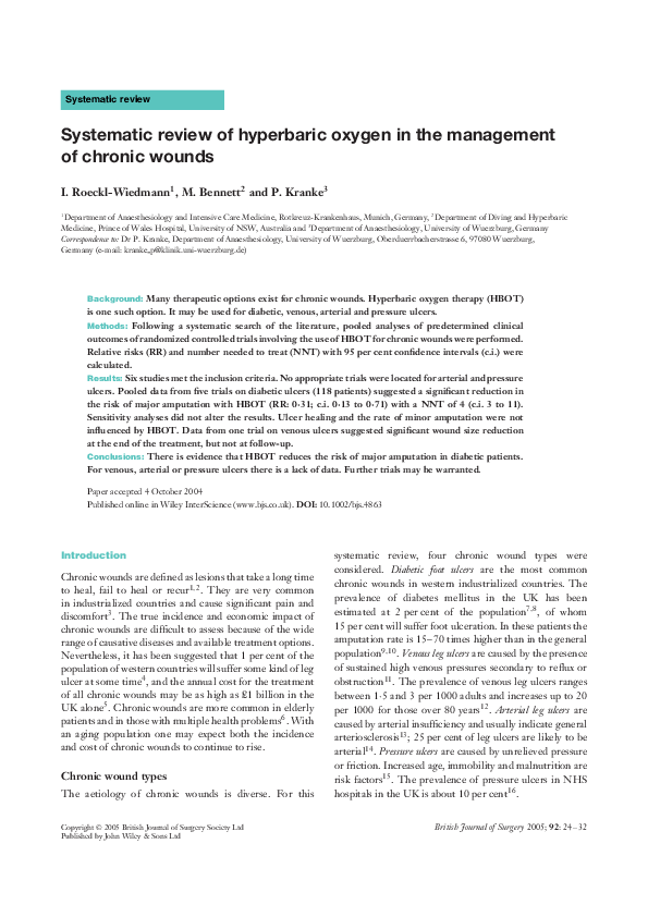 (PDF) Systematic review of hyperbaric oxygen in the management of ...