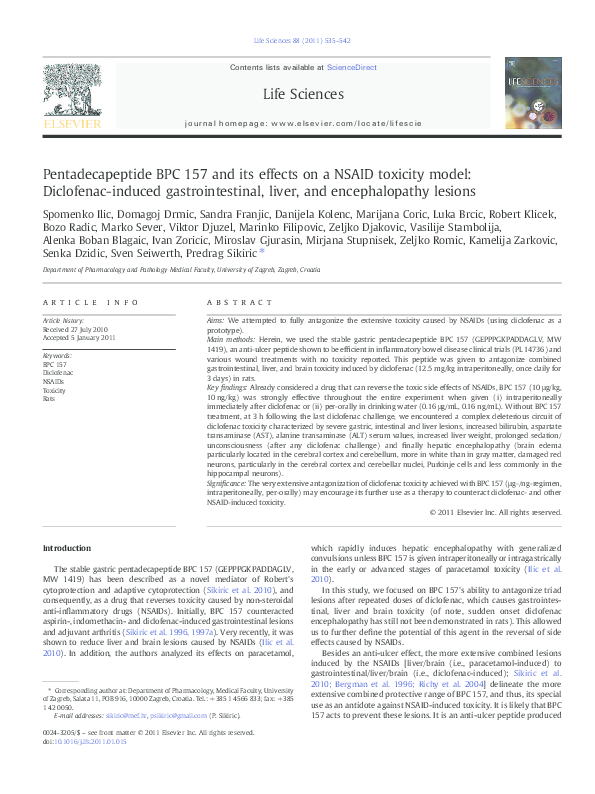 (PDF) Pentadecapeptide BPC 157 and its effects on a NSAID toxicity ...