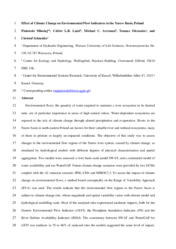 (PDF) Effect of climate change on environmental flow indicators in the ...