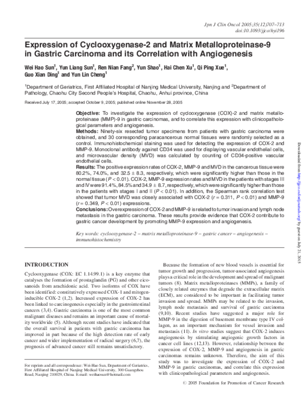 (PDF) Expression of Cyclooxygenase-2 and Matrix Metalloproteinase-2 in ...