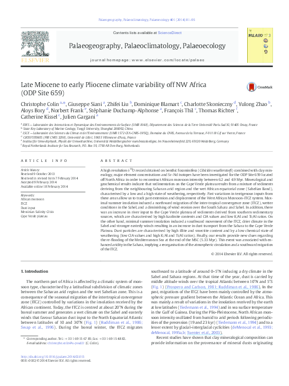 (PDF) Late Miocene to early Pliocene climate variability off NW Africa ...