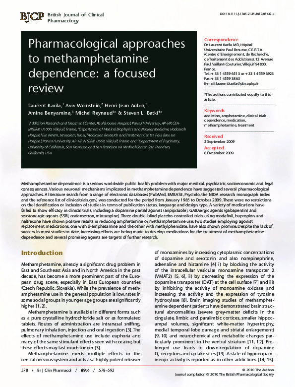 (PDF) Pharmacological approaches to methamphetamine dependence: a ...