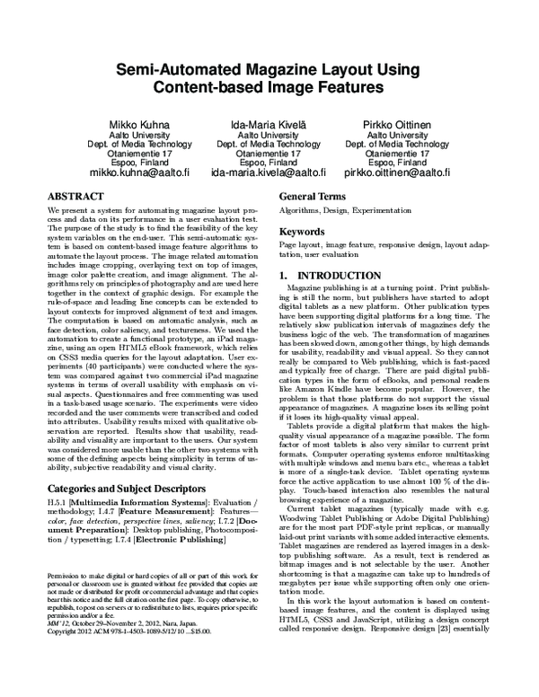 (PDF) Semi-automated magazine layout using content-based image features