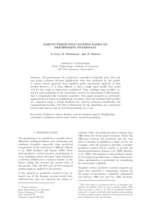(PDF) Robust predictive control based on neighboring extremals