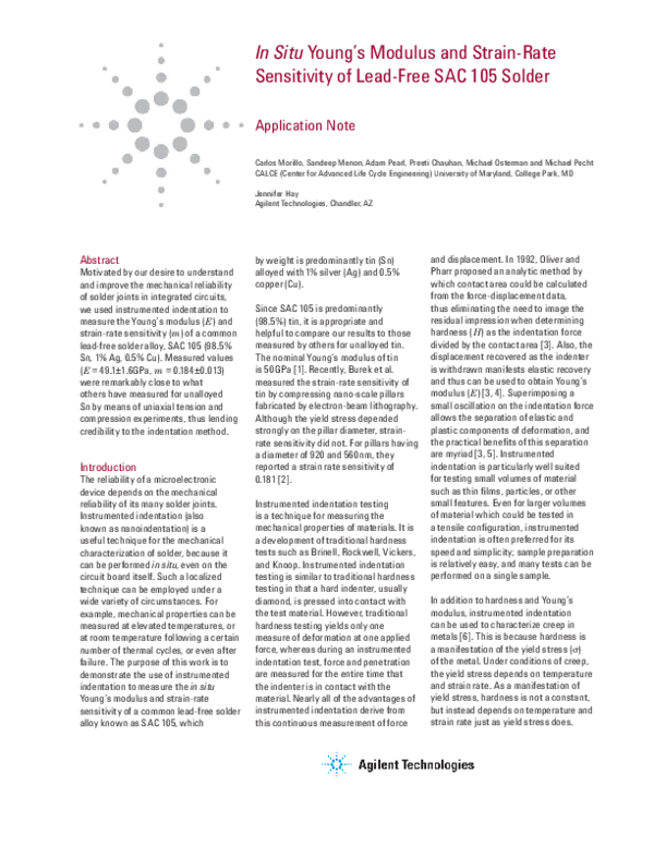 (PDF) In Situ Young's Modulus and StrainRate Sensitivity of LeadFree