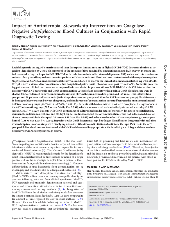 (PDF) Impact of antimicrobial stewardship intervention on coagulase ...