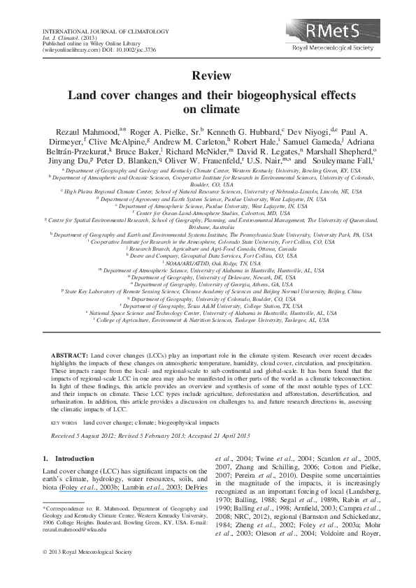 (PDF) Land cover changes and their biogeophysical effects on climate